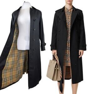 Burberry Trench Coat Black House Check Classic Plaid Winter Lining Jacket US 2